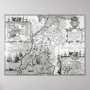 Kaart van Caernarvon, 1616 Poster