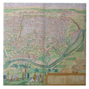 Kaart van Caïro, van "Civitates Orbis Terrarum" d Tegeltje