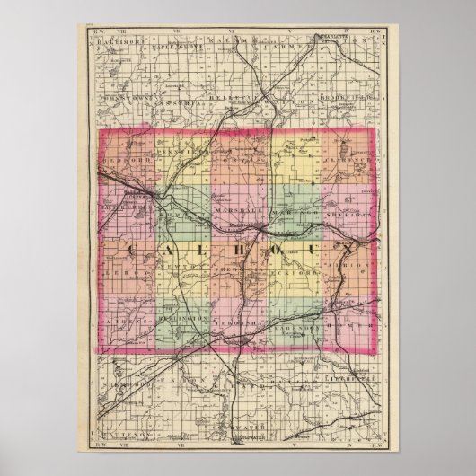 Kaart van Calhoun County, Michigan Poster (Voorkant)
