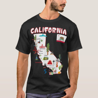 Kaart van Californische Landmarks, grote steden, v T-shirt