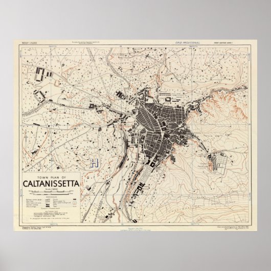  kaart van Caltanissetta Italië (1943) Poster (Voorkant)