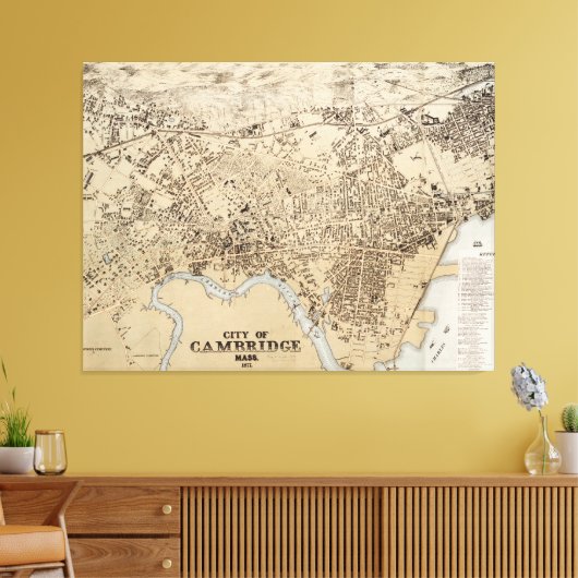 kaart van Cambridge Massachusetts (1877) Canvas Afdruk (Insitu (Woonkamer))