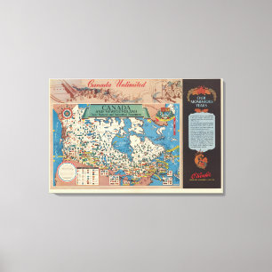 Kaart van Canada - Natuurlijke en industriële hul Canvas Afdruk