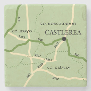 Kaart van Castlerea County Roscommon Ireland Stenen Onderzetter
