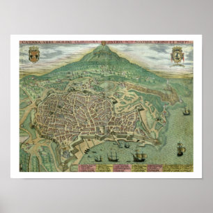 Kaart van Catania, van "Civitates Orbis Terrarum" Poster