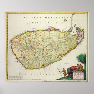 Kaart van Ceylon volgens Nicolas Visscher Poster