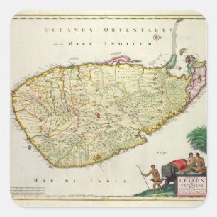 Kaart van Ceylon volgens Nicolas Visscher Vierkante Sticker