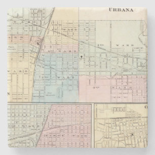 Kaart van Champaign, Urbana, Mattoon en Charleston Stenen Onderzetter