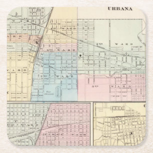 Kaart van Champaign, Urbana, Mattoon en Charleston Vierkante Kartonnen Onderzetter
