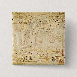 Kaart van Charles V, Kaart van Mecia Vierkante Button 5,1 Cm