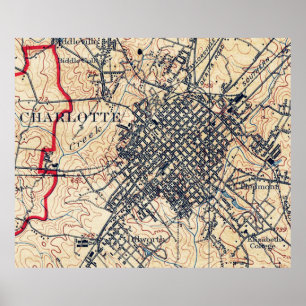 kaart van Charlotte North Carolina (1905) Poster