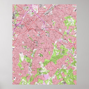  kaart van Charlotte North Carolina (1967) Poster