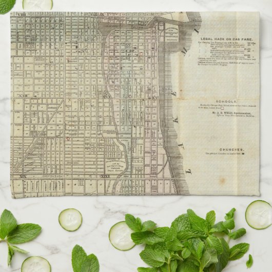  kaart van Chicago (1857) Theedoek (Gevouwen)