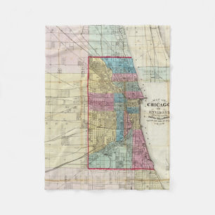  kaart van Chicago (1869) Fleece Deken