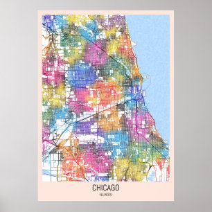 Kaart van Chicago Illinois City Poster