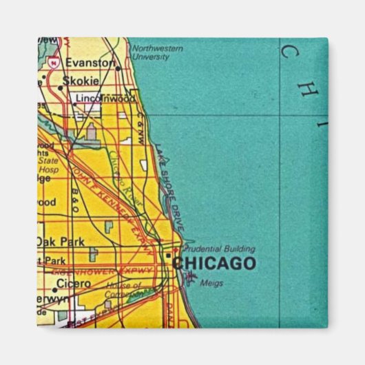 Kaart van Chicago Magnet Magneet (Voorkant)