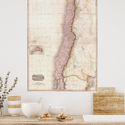 kaart van Chili (1818) Poster (Keuken)
