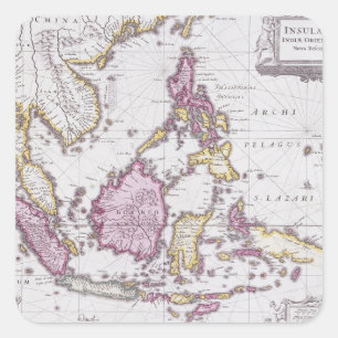 Kaart van China en Indonesië 1710 Vierkante Sticker