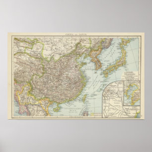 Kaart van China en Japan Poster