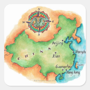 Kaart van China Vierkante Sticker