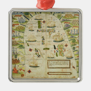 Kaart van China zee, facsimile van Miller Atlas Metalen Ornament