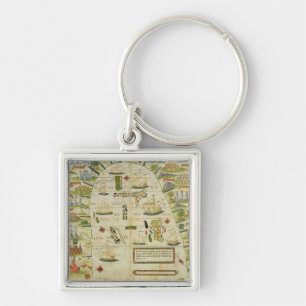 Kaart van China zee, facsimile van Miller Atlas Sleutelhanger