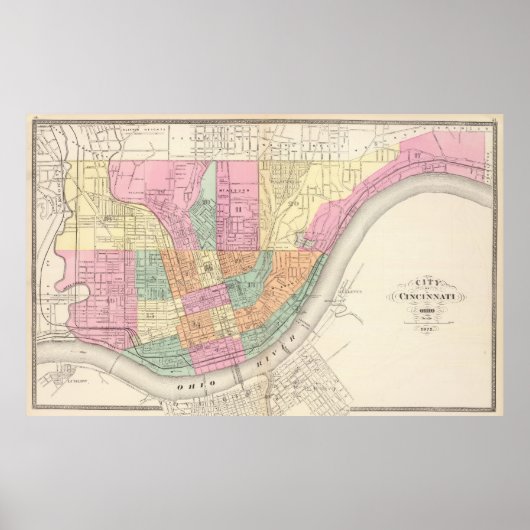  kaart van Cincinnati OH (1872) Poster (Voorkant)