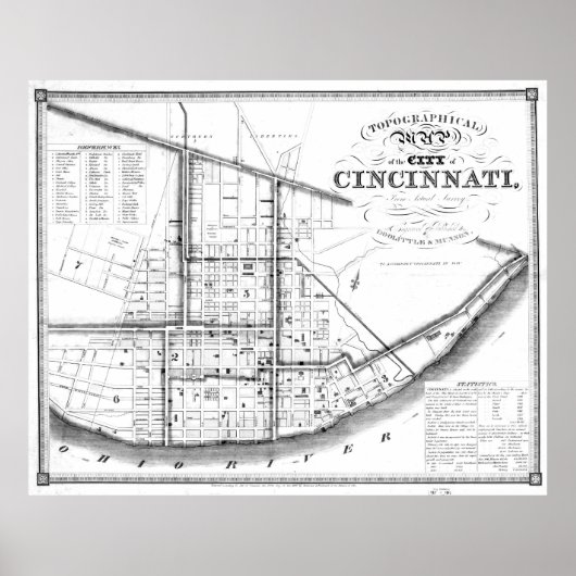  kaart van Cincinnati Ohio (1841) BW Poster (Voorkant)