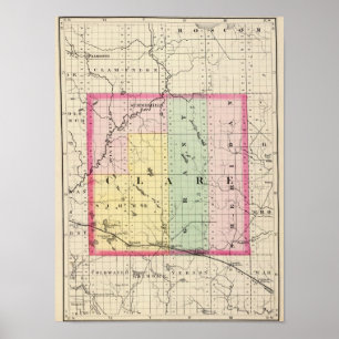 Kaart van Clare County, Michigan Poster