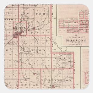 Kaart van Clay County met Staunton, Harmony Vierkante Sticker