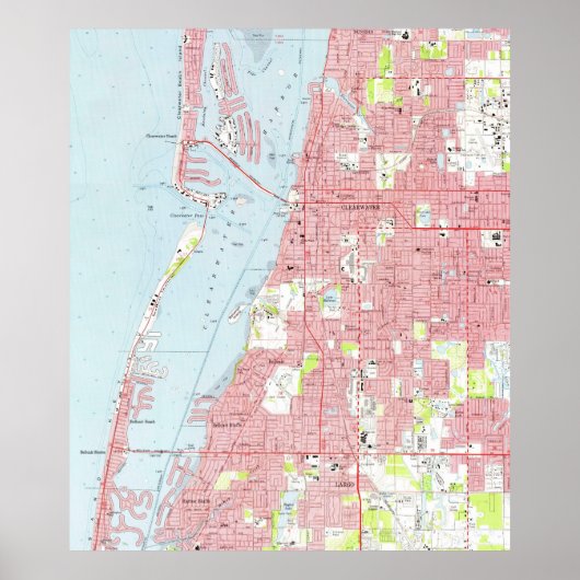  kaart van Clearwater Florida (1974) Poster (Voorkant)