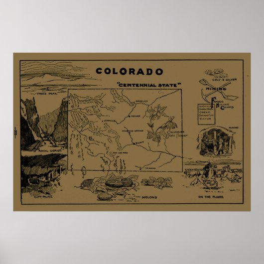  kaart van Colorado (1912) - Tan Poster (Voorkant)