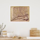 Kaart van Connecticut per loopbaan 1795 Poster (Keuken)