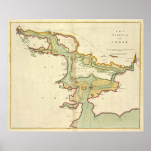 kaart van Cork Harbour Ierland (1702) Poster