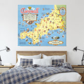 Kaart van Cornwall, Engeland Canvas Afdruk (Insitu (Slaapkamer))