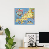 Kaart van Cornwall, Engeland Poster (Thuiskantoor)