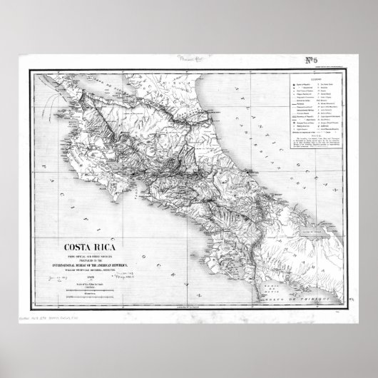  kaart van Costa Rica (1903) BW Poster (Voorkant)