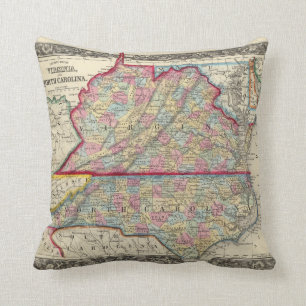Kaart van county's in Virginia en North Carolina Kussen