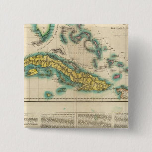 Kaart van Cuba en de Bahama-eilanden Vierkante Button 5,1 Cm