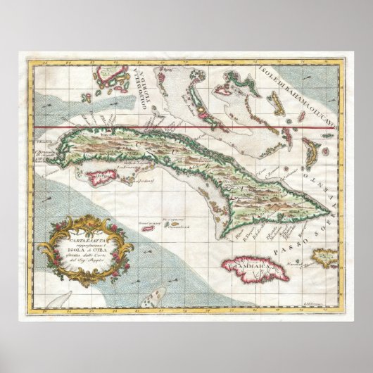 kaart van Cuba en Jamaica (1763) Poster (Voorkant)