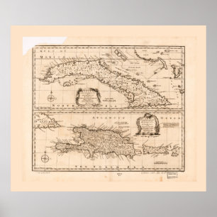 Kaart van Cuba en Puerto Rico (1747) Poster