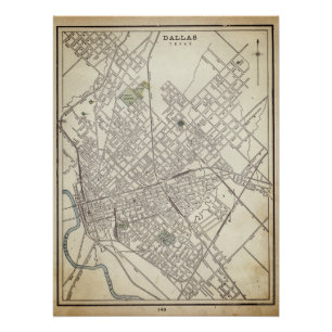 kaart van Dallas, TX (1890) Perfect Poster