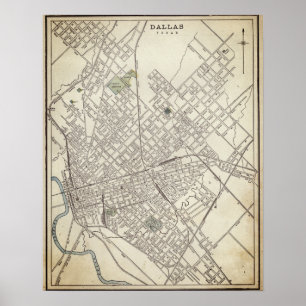 kaart van Dallas, TX (1890) Poster