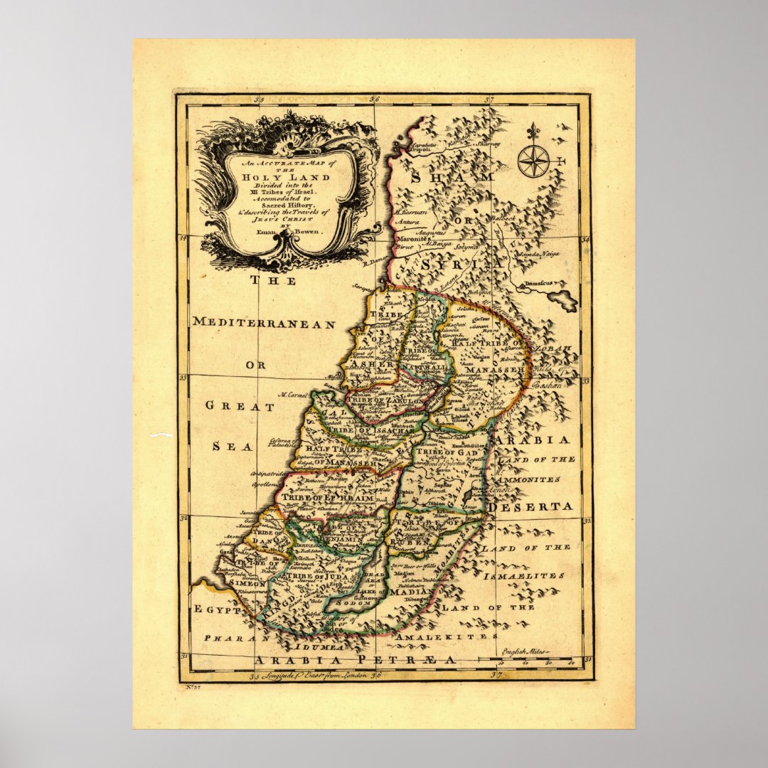 Kaart van de 12 stammen van het oude Israël (1752) Poster Zazzle.be Kaart van de 12 stammen van het oude Israël (1752) Poster Zazzle.be