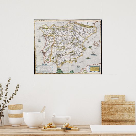 Kaart van de 16e eeuw van Iberia Poster (Keuken)