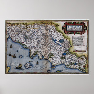 Kaart van de 16e eeuw van Toscane Poster