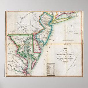 Kaart van de Amerikaanse kust Poster
