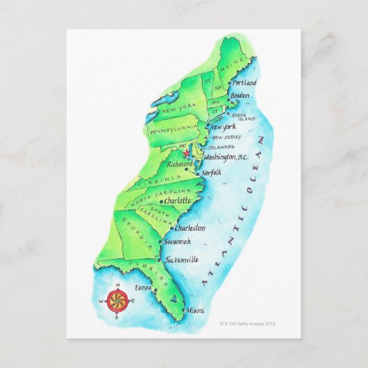 Kaart van de Amerikaanse oostkust (Voorkant)