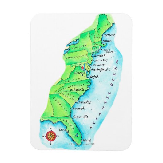 Kaart van de Amerikaanse oostkust Magneet (Verticaal)