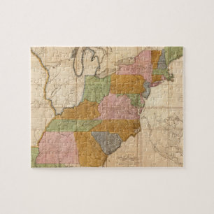  kaart van de Amerikaanse postwegen (1804) Legpuzzel